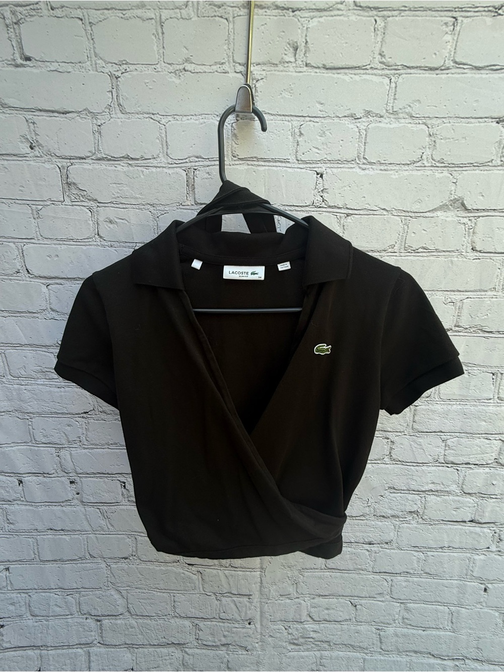 Lacoste Black Stretch Mini Piqué Wrap Polo Top Size 34 / XS